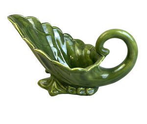 Vintage Ceramic Vase Dark Green Mid Century Modern Home Decor Cornucopia Bowl